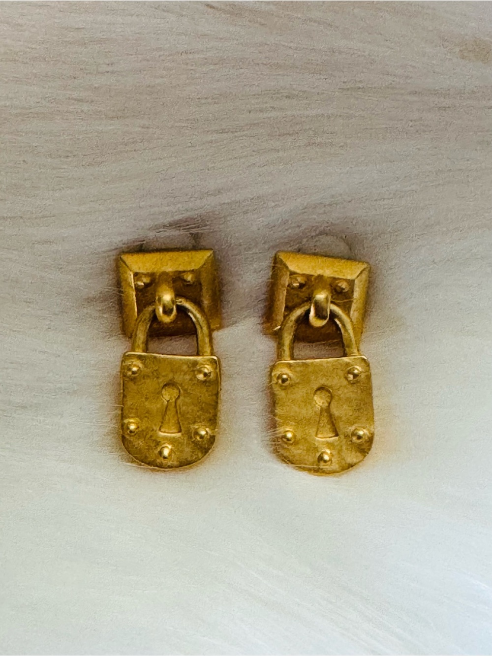 Authentic Vintage Karl Lagerfeld Gold Padlock Drop Earrings